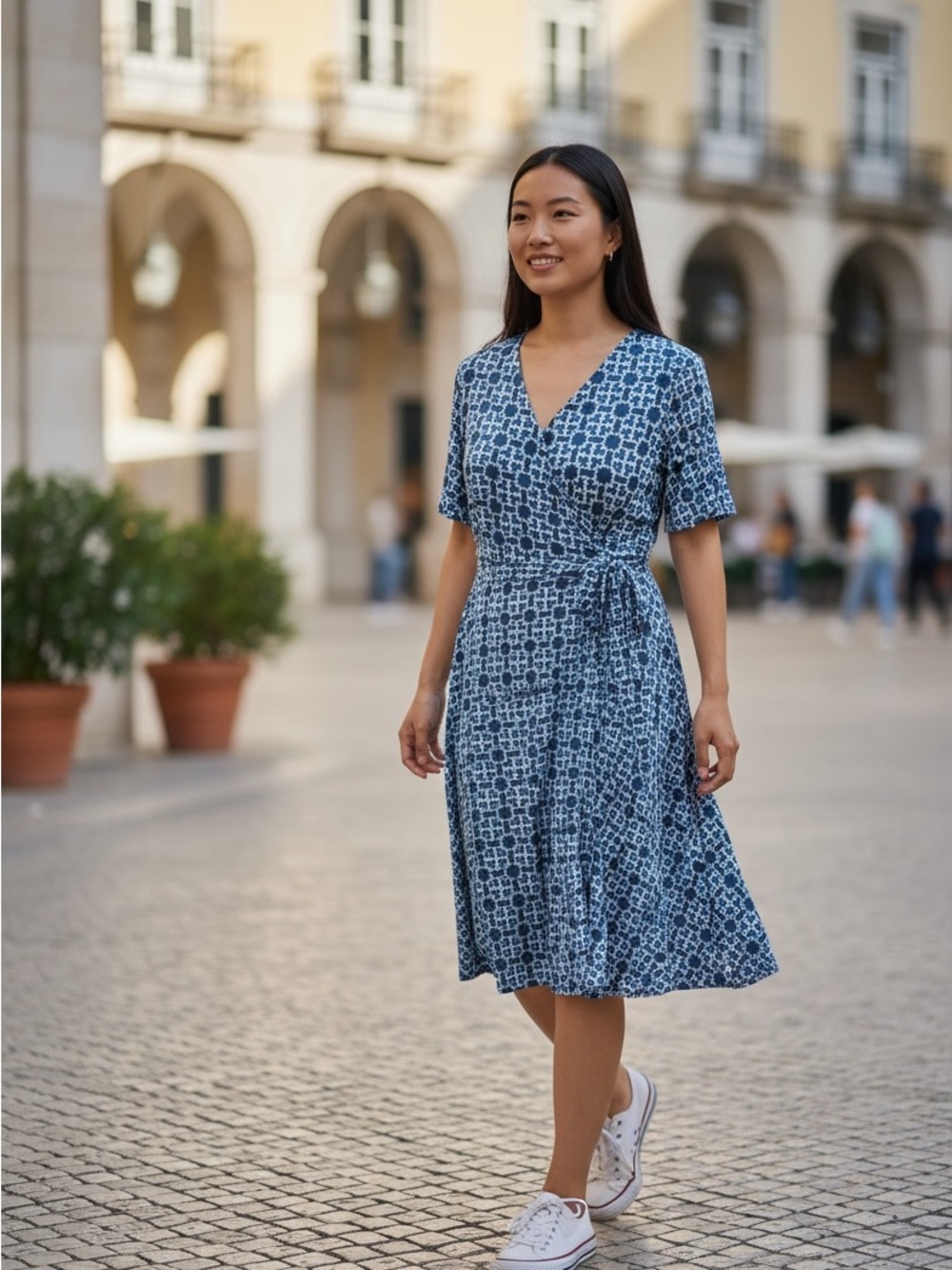 Julie Dillon Blue Black White Geometric Print Wrap Style Dress Women's Size 18W
